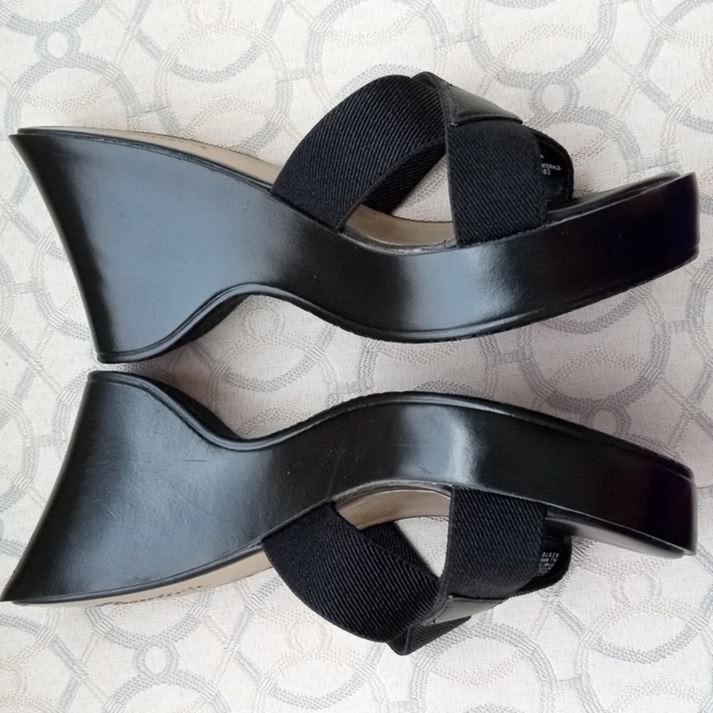 Candie's Black Crisscross Wedge Sandals